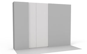 Einbauschrank Weiß mit 2 Türen und mehreren Fächern, Kleiderstange sowie Aussparung rechts